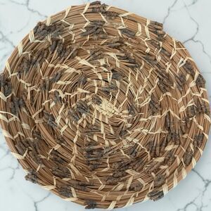 Handmade Coushatta Style Pine Needles and Raffia Flat Basket